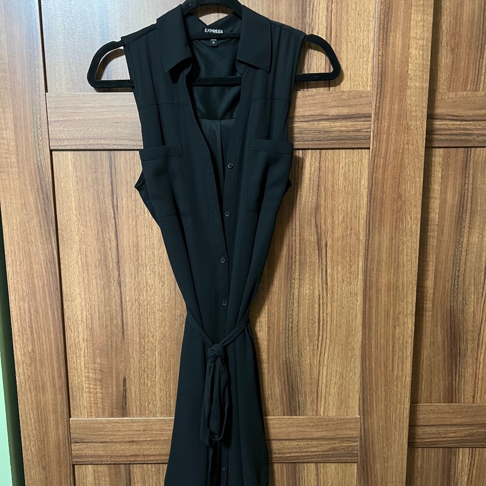Express Midi Button Up Black Tie Dress